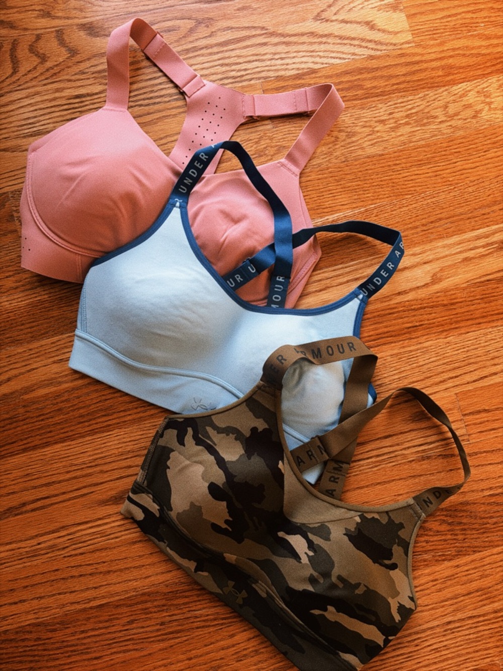 New Under Armour Women's Light Blue, Pink & Camo Sports Bras - Set of 3